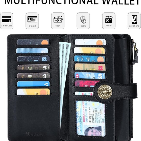 Wallets Women RFID Large Capacity Luxury Waxed Leather Clutch Wallet Multi Card - Picture 4 of 7